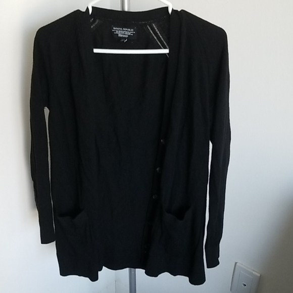 Extra fine merino wool black cardigan - Picture 1 of 8